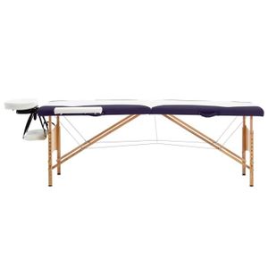 TABLE DE MASSAGE - TABLE DE SOIN BLL Table de massage pliable 2 zones Bois Blanc et violet 7592068245279