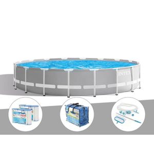 PISCINE Kit piscine tubulaire Intex Prism Frame ronde 5,49 x 1,22 m + Bâche à bulles + 6 cartouches de filtration + Kit d'entretien