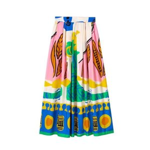 JUPE Jupe,jupe longue imprimée pour femme, taille haute, plissée, ample, mode, collection été 2023- Print Skirt
