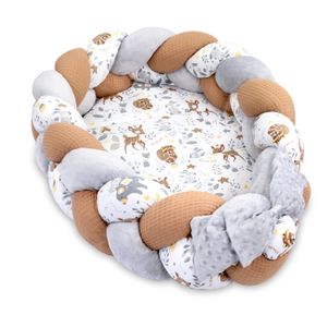 RÉDUCTEUR DE LIT Reducteur de lit Babynest - nid câlin avec oreiller tressé ensemble pliable lit bébé nid bébé double face 75x45 cm, cerf