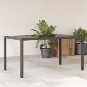 TABLE DE JARDIN  Meuble Table de jardin - dessus en verre - Noir - 150x90x75cm - Résine tressée 23.2 KG