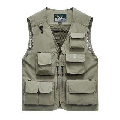 Gilet de Pêche Hommes Multi-poches Veste Boutons Militaire Chasse
