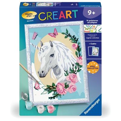 Peinture au numéro Ravensburger - CreArt Kids - Licorne scintillante - 8 x 12 cm
