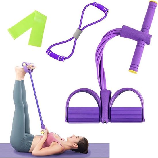 Corde De Tension élastique 4 Tubes Avec Pédales Et Poignées – Fitness, Musculation Jambes/bras, 47x26 Cm, Portable