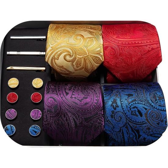 Cravate En Soie Pour Homme Avec Mouchoir & Boutons De Manchette - Ensemble Classique Mariage Affaires - Barry.Wang