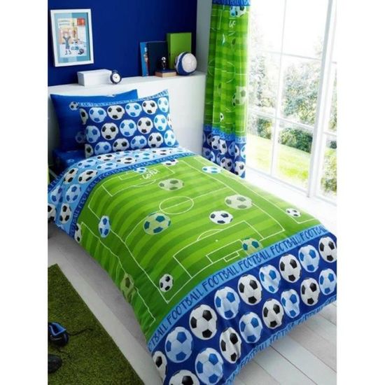 Set Housse De Couette Réversible Enfant Thème Football Goal Bleu - 2 Ou 3 Pièces - Neuf Avec étiquettes