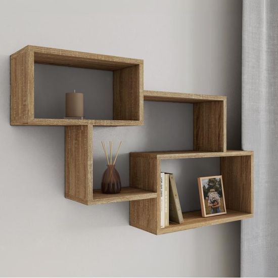 Étagère Murale CHIARA 8 étagères - 190 Cm, Façon Hêtre, Neuf, Design Double Position