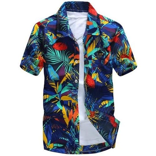 Chemise Hawaïenne Homme Coton - Manches Courtes Imprimé Palmier - Style Plage