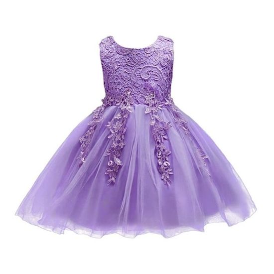 Robe Princesse Fille Tutu Dentelle – Robe De Mariage, Soirée, Anniversaire Pour Enfant 18 Mois à 10 Ans, Avec Nœud Papillon 3D