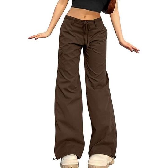Pantalon Cargo Femme Taille Haute Onsoyours - Multi-poches, Coupe Large, Style Streetwear Décontracté (coton/polyester)