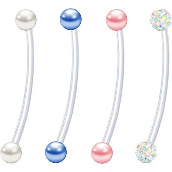 Lot De 4 Piercings De Nombril Pour Grossesse LOVEPIERCING - Barre Acrylique 25 Mm - Boules Acier 316L - Cadeau Maternité