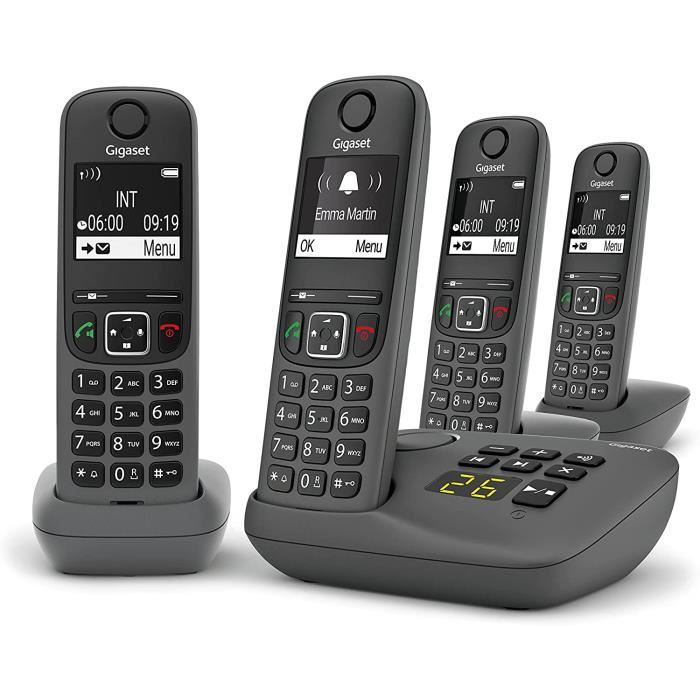 A695A Quattro Téléphone Fixe sans Fil avec répondeur, 3 combinés avec