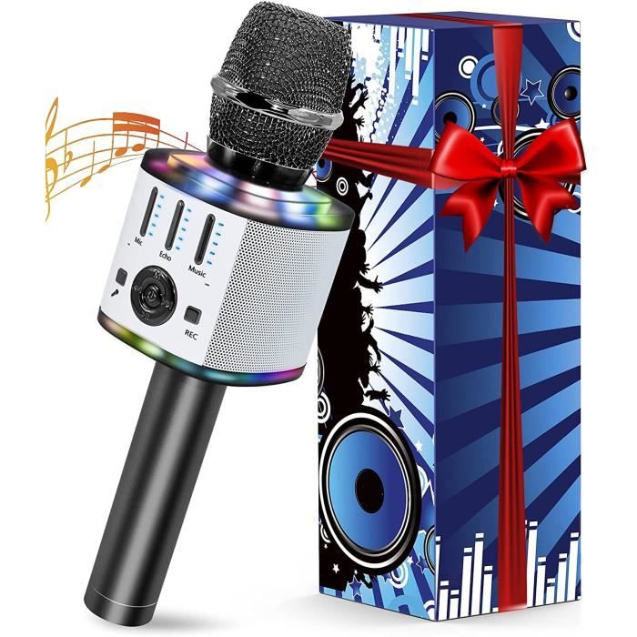 Micro karaoké sans fil bluetooth, microphone karaoke avec led