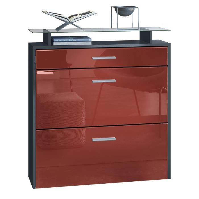 Vladon Meuble à chaussure Malea 89 x 96 x 23 cm Corps en anthracite mat - façades en Bordeaux haute brillance