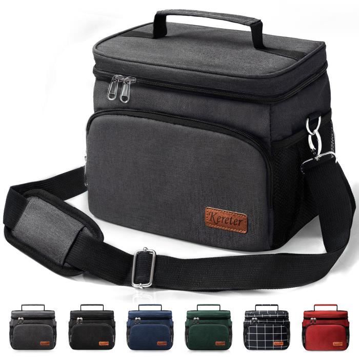 Lunch Bag Réutilisable&Sac Repas Isotherme&Sac Fourre Tout étanche&Sac à Bento Congelable Avec Bandoulière Réglable(Gris foncé)