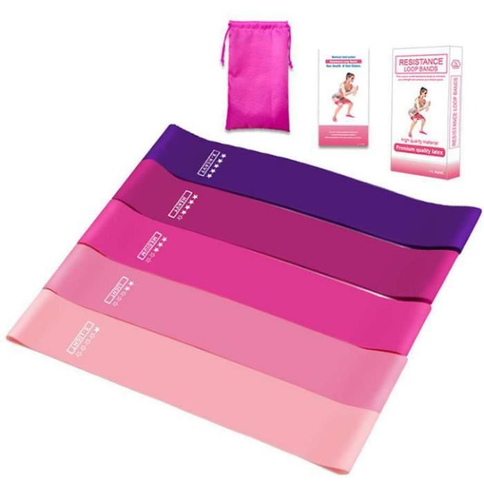 Lot de 5 Bandes de Résistance Élastique Latex pour Salle de Gym, Exercice, Yoga, Pilâtes