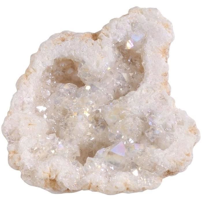 Objets de décoration Pierre d'Energie Géode de Quartz Cristal de Roche Blanc Naturelle Teintée Titane Druse Specimen Mai 15111