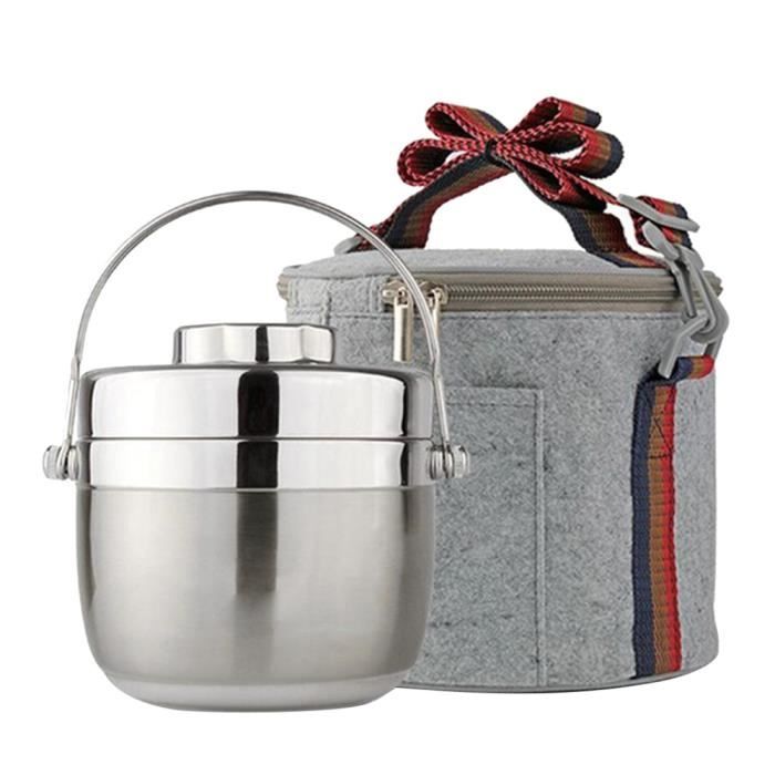 Qianle Boîte Isotherme Boîte à repas 2 Compartiments avec Sac repas 1.2L Argenté