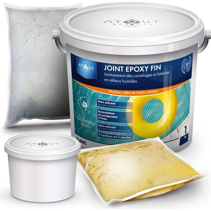kit colle et joint epoxy trois composants 1 KG blanc. idéal pour piscines, douche a l'italienne, carrelage extérieur, faïences