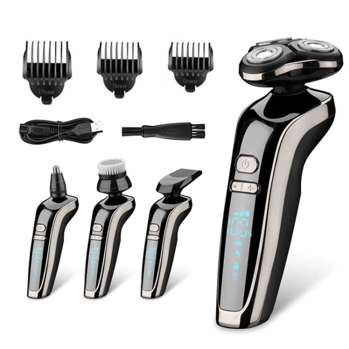 Rasoir Electrique Homme 3D Têtes Rotatives IPX6 Etanche Technologie Wet&Dry Tondeuse Barbe Longue Autonomie Avec Ecran LCD