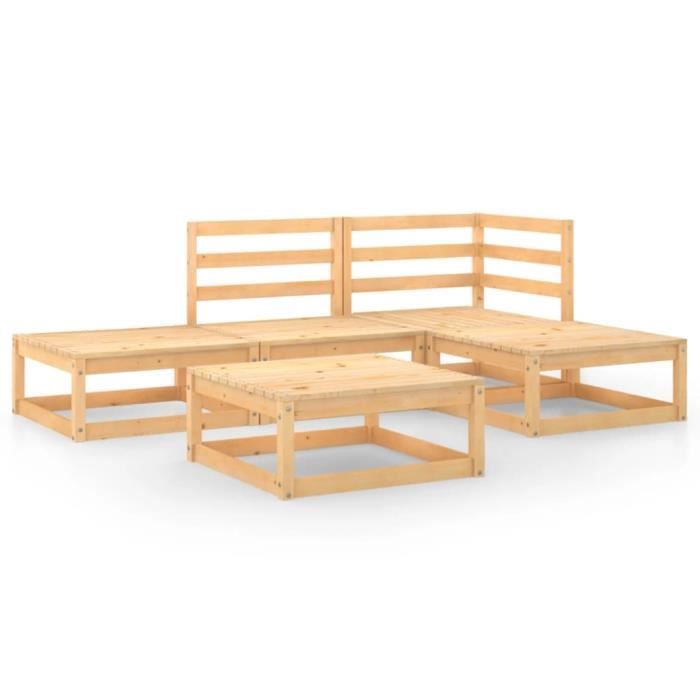 ETO- Salon de jardin 5 pcs Bois de pin massif