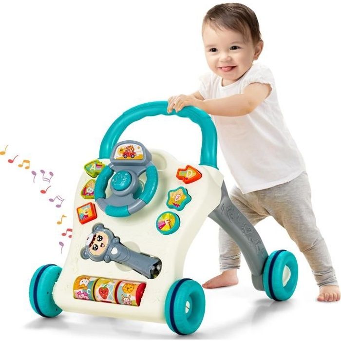 COSTWAY Trotteur d'Apprentissage pour Bébé avec Diffusion de Musique et Panneau de Jeux Amusant Jouet Ludique Multi-activités