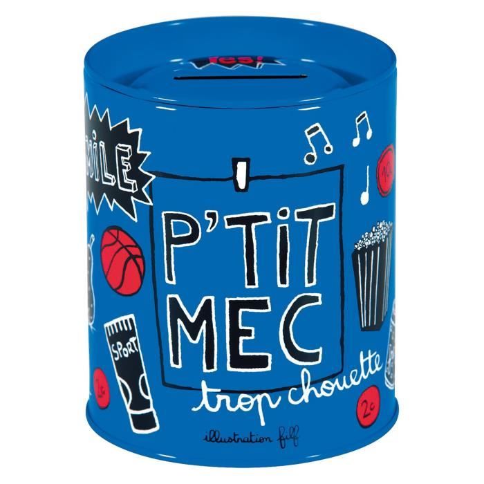 Tirelire PETIT MEC En Métal Bleu - Rangement Déco Chambre Idée Cadeau Original Pour Enfant Bébé Garçon - Dlp Derrière La Porte