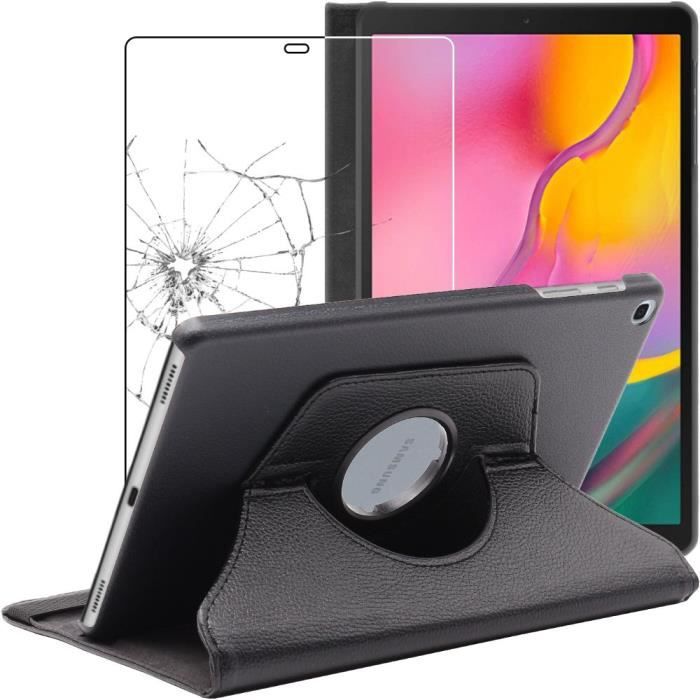 ebestStar ® pour Samsung Galaxy Tab A 10.1 2019 T515 - Housse PU Cuir Rotatif 360 + Film protection écran en VERRE Trempé, Noir