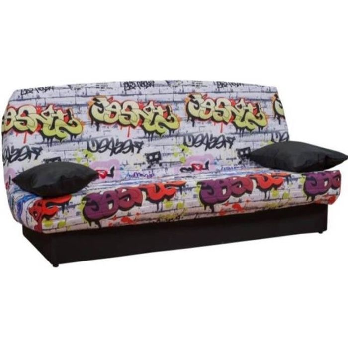 CLIC CLAC convertible LAUSANNE imprimé graffiti 130*190cm matelas 12cm - tissu Inside75