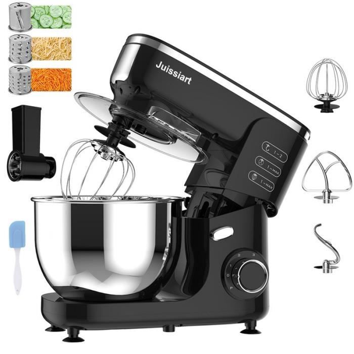 Juissiart - Robot Pâtissier Pétrin Professionnel - Robot de Cuisine Multifonction 1000W 5L 6 Vitesses + trancheuse de légumes Noir