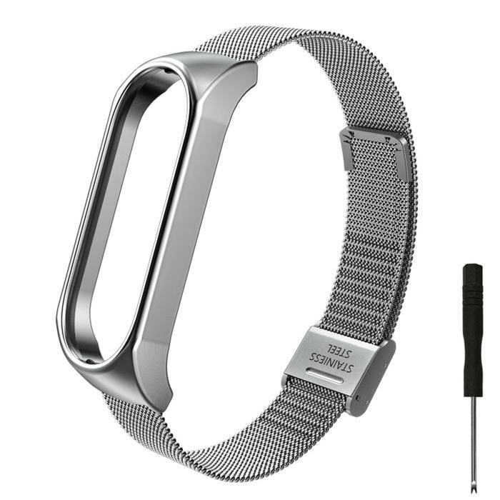 Compatible pour Bracelet Xiaomi Mi Band 3/Mi Band 4/Mi Band 5/Mi Band 6, Bracelet de Remplacement Ajustable en Acier Inoxydable