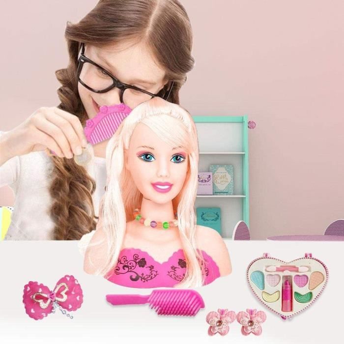 Tête à Coiffer Et Maquiller Pour Fille 4-8 Ans - Set Coiffure Avec Sèche-cheveux, Maquillage, Vernis à Ongles