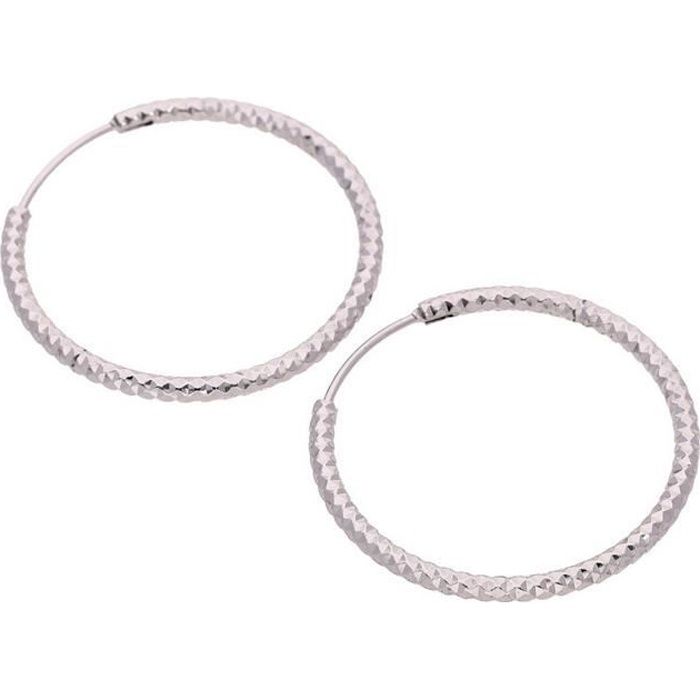 Boucles d'Oreille Créoles Jonc Ciselé Argent Fin 925 Rhodié