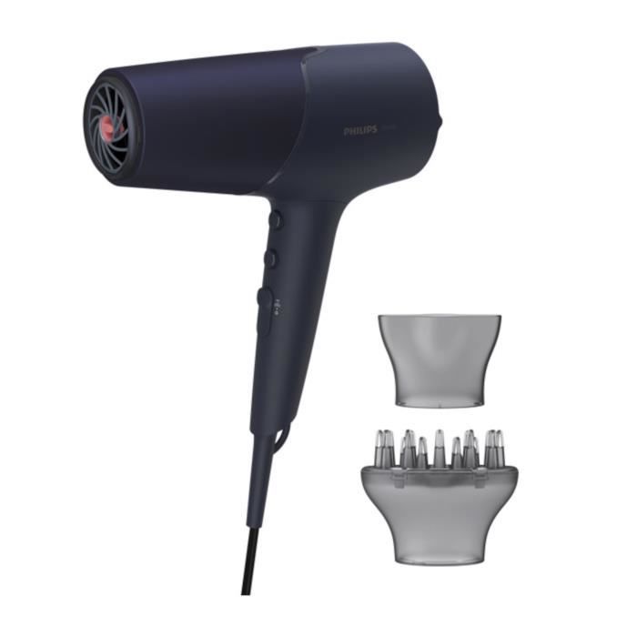 PHILIPS BHD510/00 Séche-cheveux Série 5000 - 2300W - ThermoShield - moteur DC - 6 vitesses/T° - fonction ionique - air froid - bleu