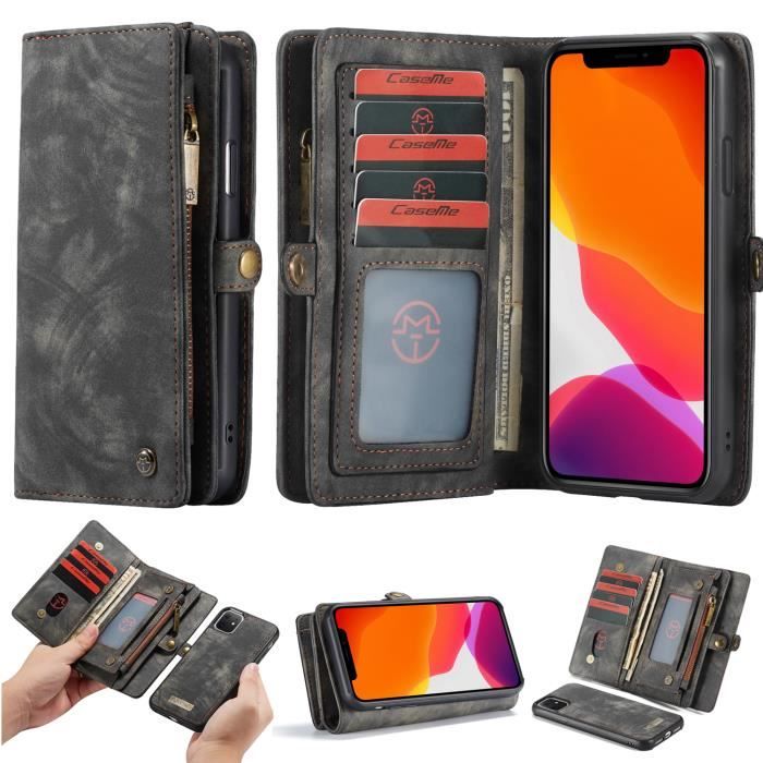 【SmartLegend】 Coque iPhone 11 Bumper Portefeuille avec Fente pour Carte, Housse de Protection avec Bouton-pression Noir
