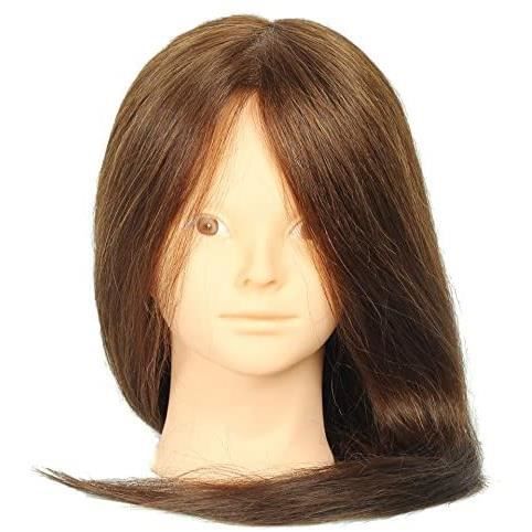 55cm Marron Tête de mannequin 100% cheveux synthétique Tête de coiffer professionnel pour coiffeur Tête d'entraînement pour Pratique