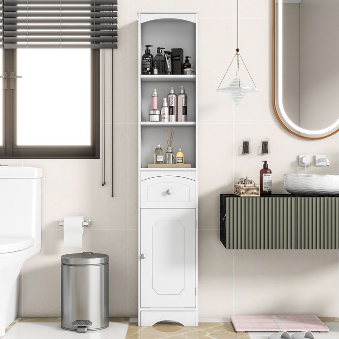 verslife meuble de salle de bain, armoire de salle de bain avec tiroir et étagères réglable, compartiment ouvert-blanc