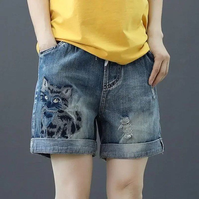 Kidscool Space Jean pour Fille, Brodé de Fleurs, Déchiré, Taille Élastique, avec Fleurs et Nœud Papillon, 10-11 Ans Kidscool Space Jean pour Fille, Brodé de Fleurs, Déchiré, Taille Élastique, avec Fleurs et Nœud Papillon, 10-11 Ans