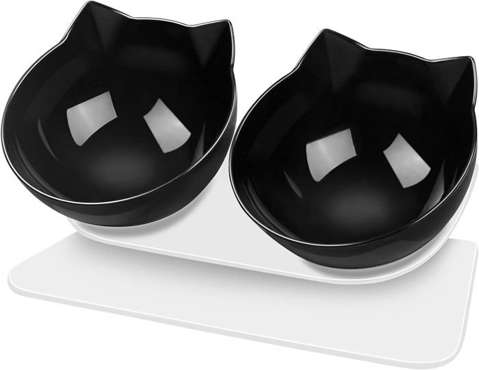 Meilleurs prix pour Gamelle pour animaux de compagnie avec support surélevé, inclinaison de 15°, gamelle pour chat et chien (noir)