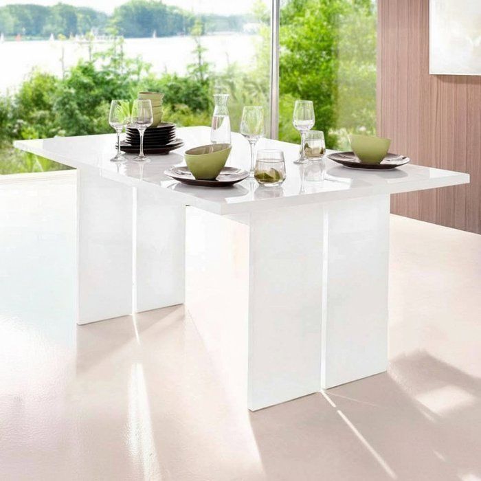 Table fixe Ddesogu - Dmora - Melaminè - Blanc brillant 160x90h75 cm