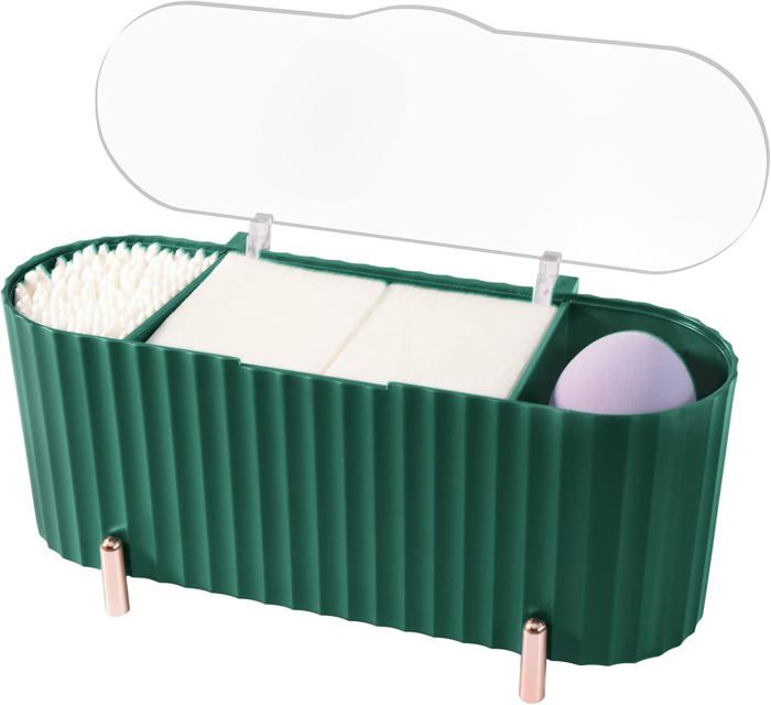 Boîtes De Rangement Pour Coton Et Cotons-tiges - Lot De 2 - Transparentes Avec Couvercles En Bambou - Pour Salle De Bain