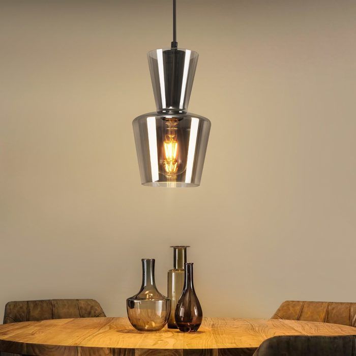 Lampe suspendue - NETTLIFE - 1 flamme - Gris - Métal - E27 Ø15x150cm