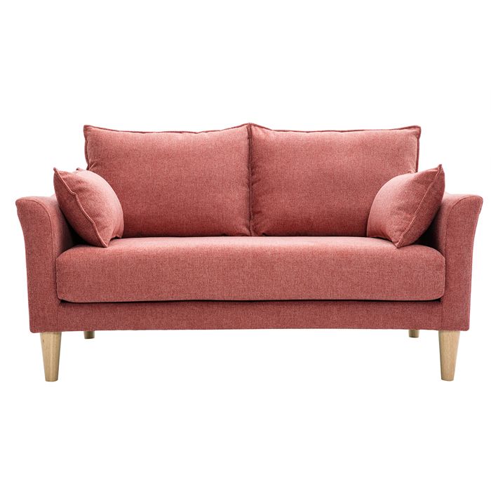Miliboo - Canapé scandinave 2 places en tissu effet velours texturé terracotta et bois clair KATE Miliboo - Canapé scandinave 2 places en tissu effet velours texturé terracotta et bois clair KATE
