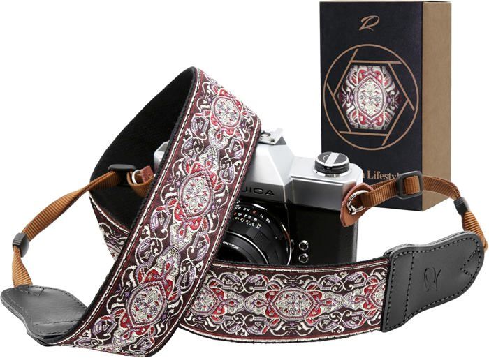 Padwa Lifestyle Sangle Appareil Photo Cuir & Coton Brodé – Bandoulière Réglable DSLR Miroir