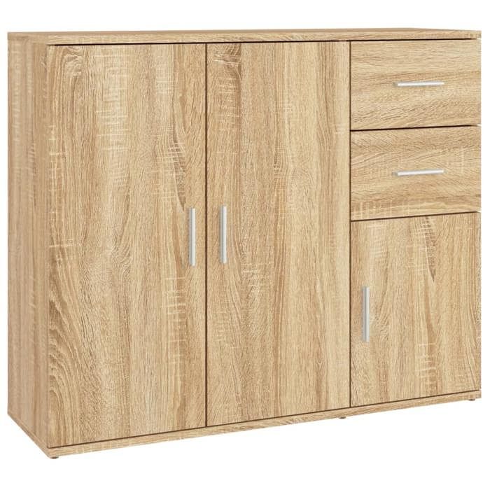 Buffet bahut - SONOMA - 91 x 295 x 75 cm - Bois dingénierie - Rangement spacieux - Style classique