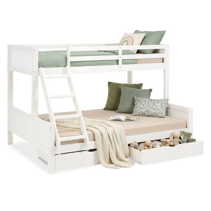 Lit Superposé Familial 90x200 & 140x200 cm Blanc avec 2 Tiroirs & Sommiers - Idéal Gain de Place & Chambre Enfant Lit Superposé Familial 90x200 & 140x200 cm Blanc avec 2 Tiroirs & Sommiers - Idéal Gain de Place & Chambre Enfant