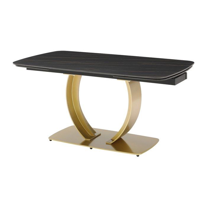 Table à manger extensible 6 à 10 personnes en céramique et métal doré - Effet marbre noir - OLIFIA de Maison Céphy