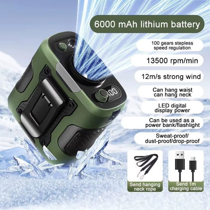 Ventilateur de Taille Portable 6000mAh – Haute Vitesse & Puissant – Ventilateur Tour de Cou pour Extérieur Sport & Running - Shimendi