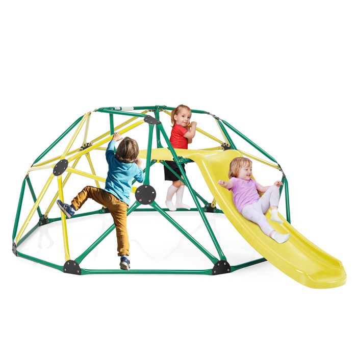 COSTWAY Dome Escalade Exterieur avec Toboggan Charge max.: 1815 KG Structure en Metal pour Enfants 3-10 Ans Vert