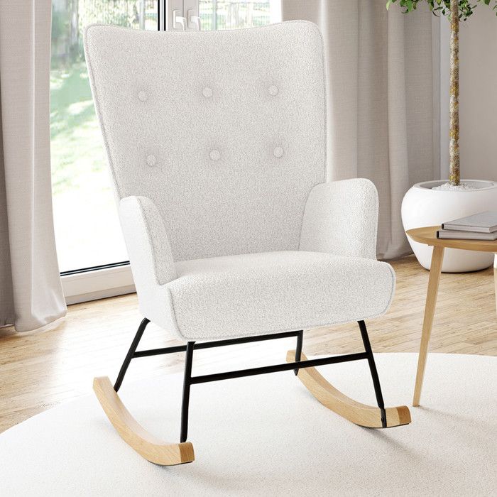 IDMARKET Fauteuil scandinave IVAR en tissu à bascule bouclette blanc IDMARKET Fauteuil scandinave IVAR en tissu à bascule bouclette blanc